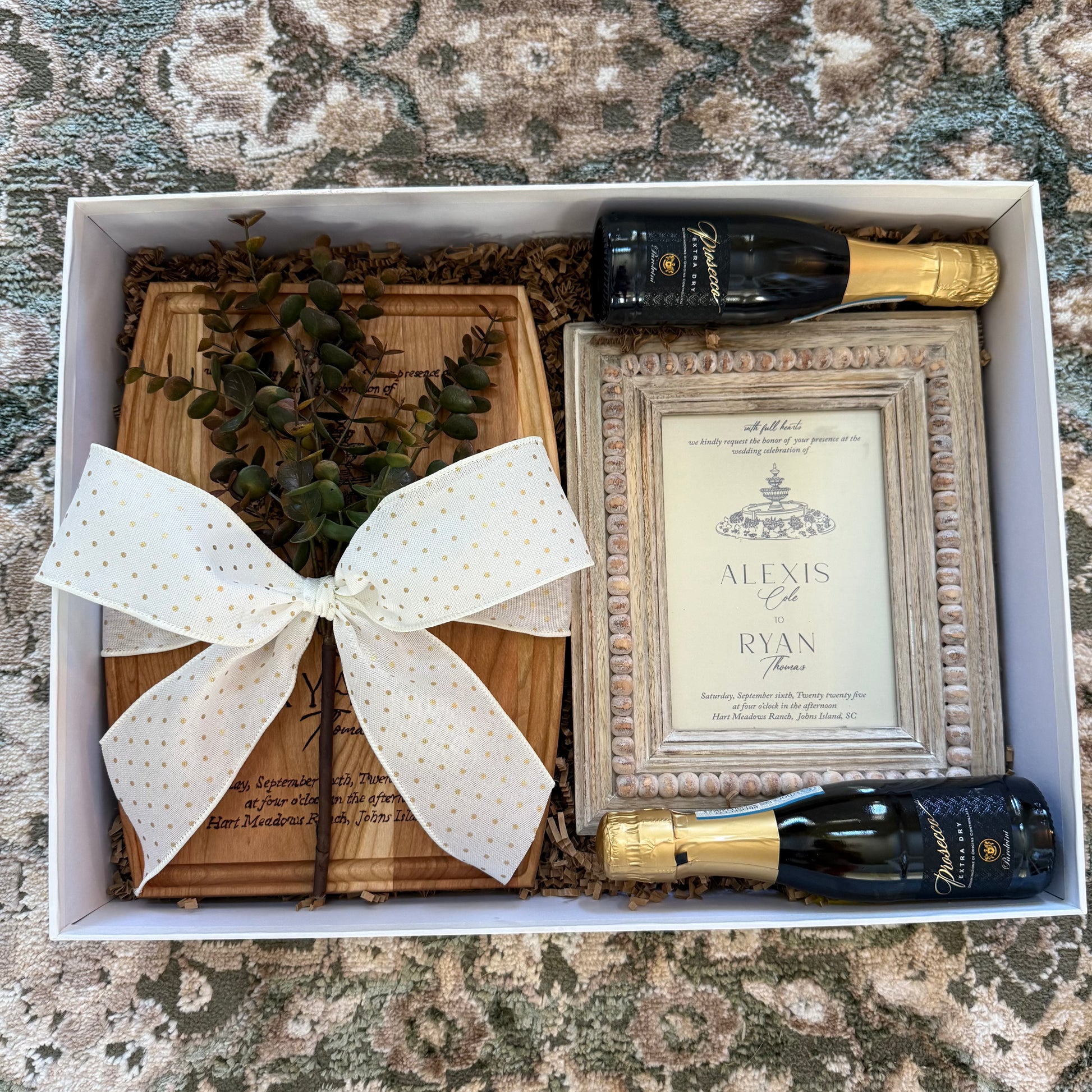 Alexis and Ryan wedding invitation board gift box