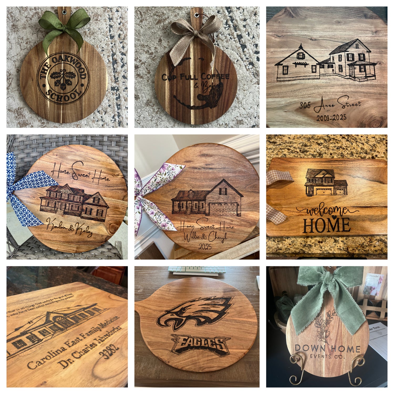 compile of wood burned boards