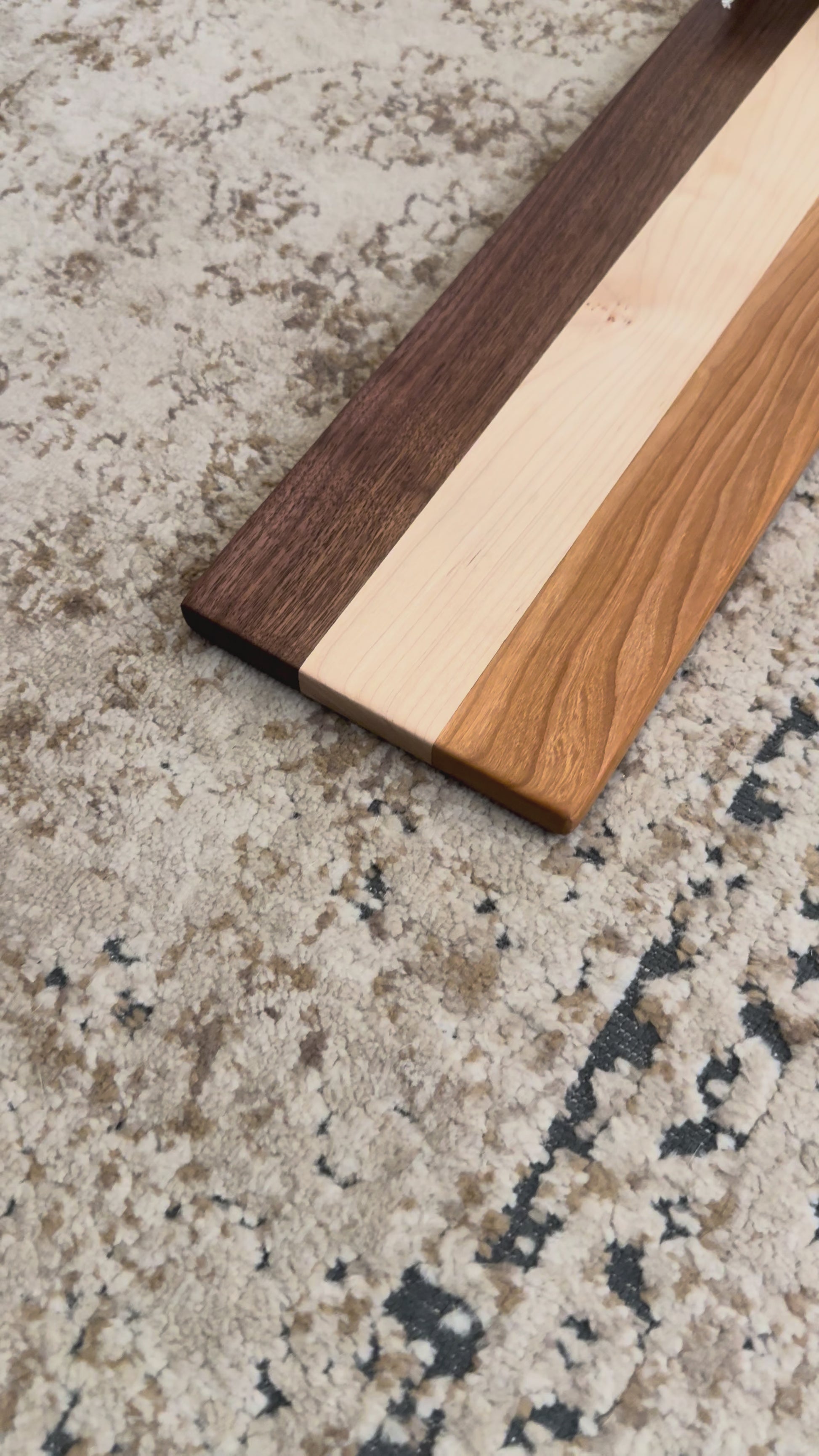 Handcrafted Walnut, Maple & Cherry Charcuterie Board – rounded handle