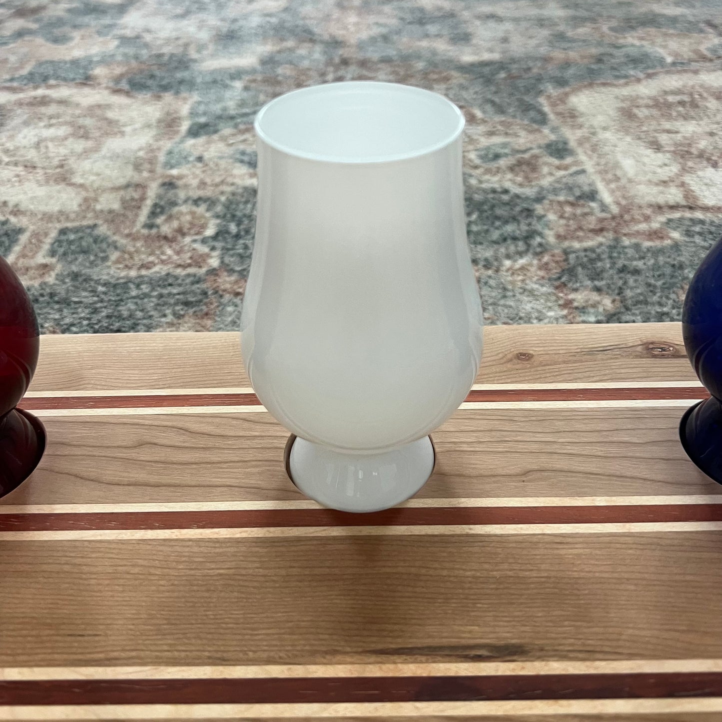 white glencairn-style glasses 